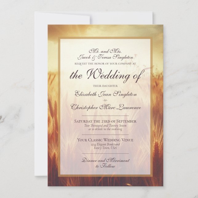 Invitación Golden Autumn Harvest Grasses Formal Wedding (Anverso)