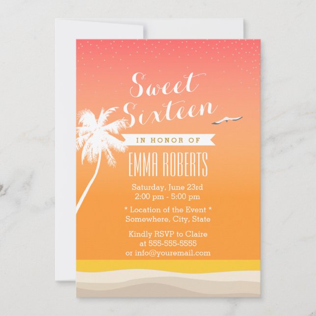 Invitación Golden Beach Elegant Sweet 16 (Anverso)