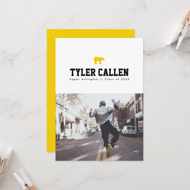 Invitación Golden Bear Varsity Text-only Backer (Anverso/Reverso In Situ)