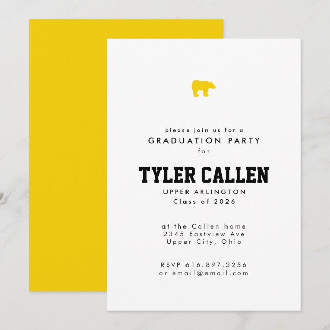 Invitación Golden Bear Varsity Text-only Grad Party (Anverso / Reverso)