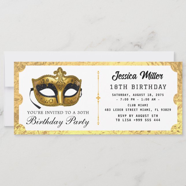 Invitación Golden birthday Party Ticket Invitation (Anverso)