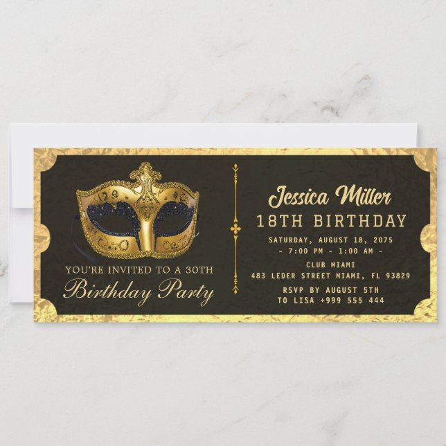 Invitación Golden birthday Party Ticket Invitation (Anverso)