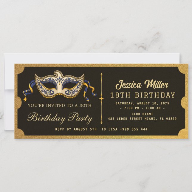 Invitación Golden birthday Party Ticket Invitation (Anverso)