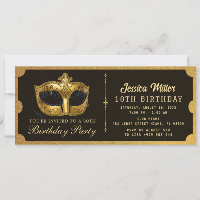 Invitación Golden birthday Party Ticket Invitation (Anverso)