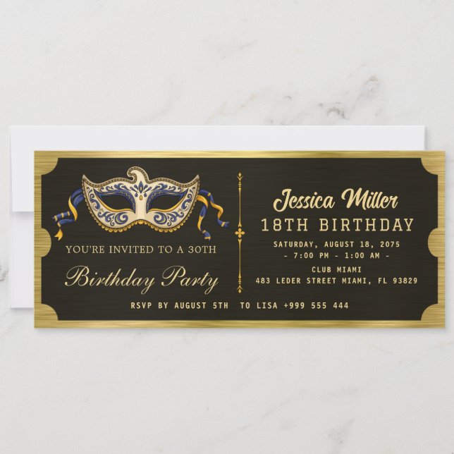 Invitación Golden birthday Party Ticket Invitation (Anverso)