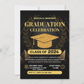 Invitación Golden Black Elegant Graduation Invitation