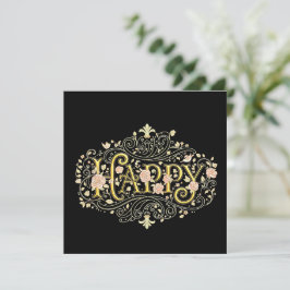 Invitación Golden Bliss: Elegant Floral Happy