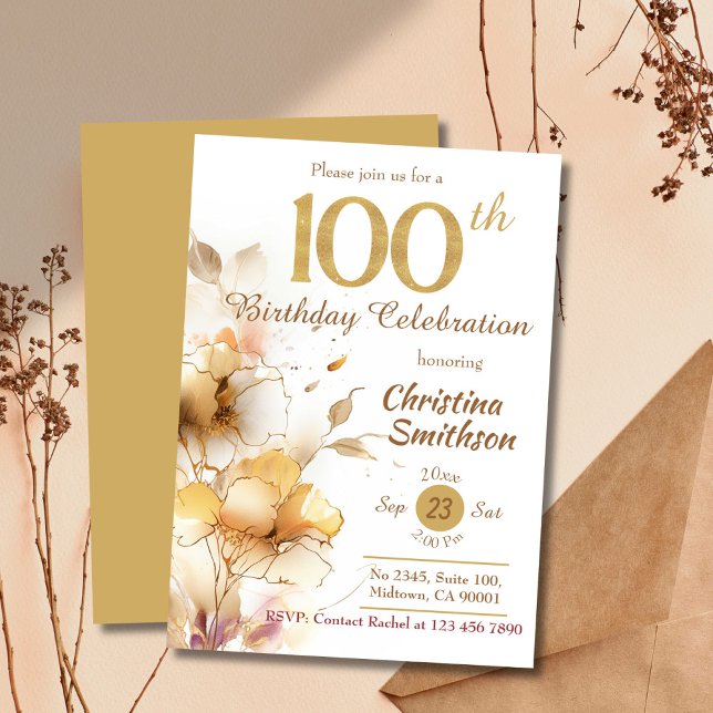 Invitación Golden Bloom floral elegante moderno cumpleaños nú (Subido por el creador)