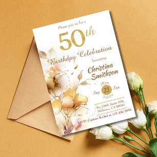 Invitación Golden Bloom - floral elegante y moderno cumpleaño