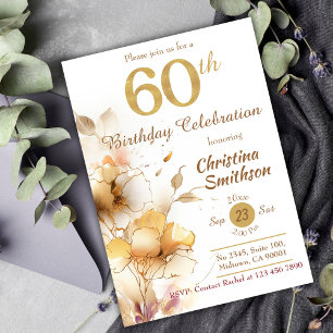 Invitación Golden Bloom - floral elegante y moderno cumpleaño