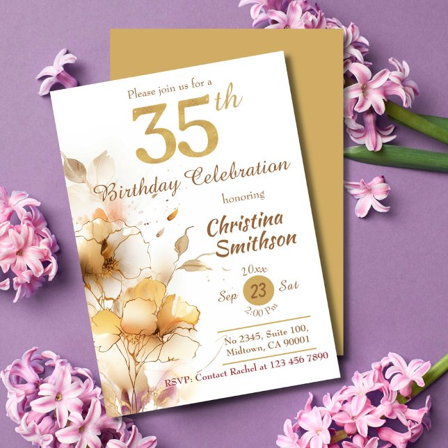 Invitación Golden Bloom - floral elegante y moderno cumpleaño (Subido por el creador)