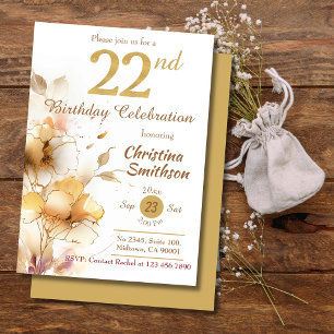 Invitación Golden Bloom - floral elegante y moderno cumpleaño