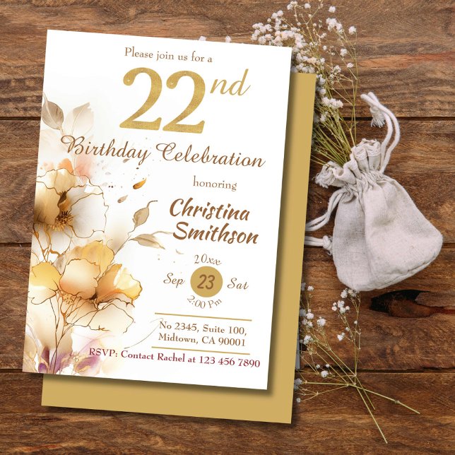 Invitación Golden Bloom - floral elegante y moderno cumpleaño (Subido por el creador)