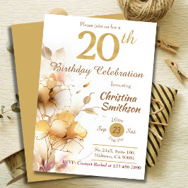 Invitación Golden Bloom - floral elegante y moderno cumpleaño