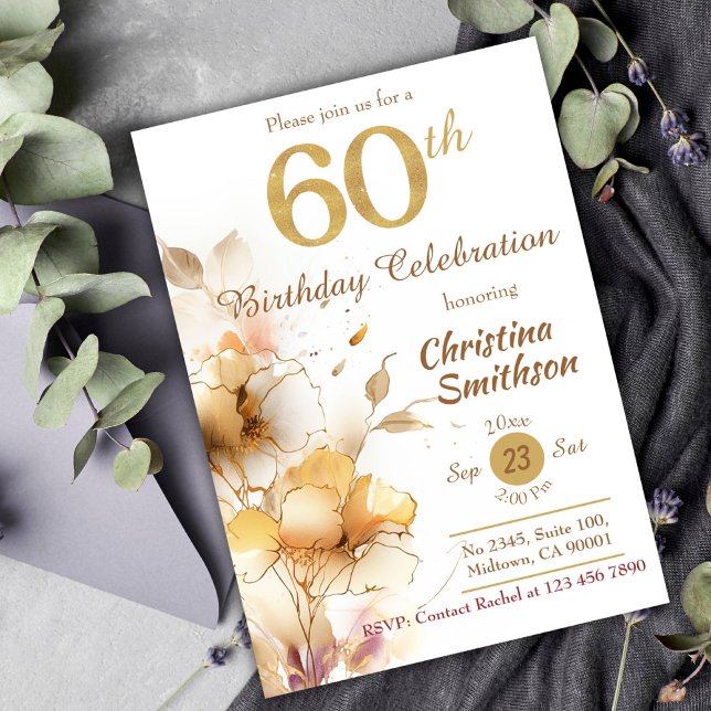Invitación Golden Bloom - floral elegante y moderno cumpleaño (Subido por el creador)