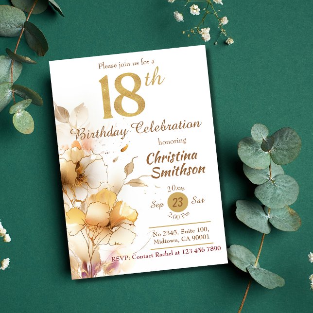 Invitación Golden Bloom - floral elegante y moderno cumpleaño (Subido por el creador)