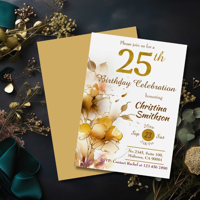 Invitación Golden Bloom - floral elegante y moderno cumpleaño (Subido por el creador)