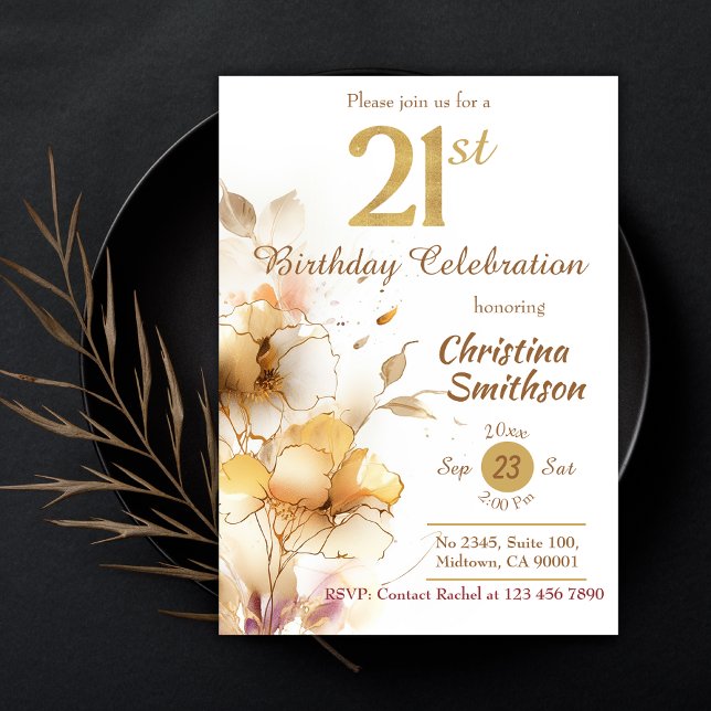 Invitación Golden Bloom - floral elegante y moderno cumpleaño (Subido por el creador)
