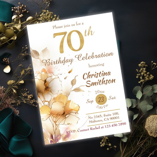 Invitación Golden Bloom - floral elegante y moderno cumpleaño (Subido por el creador)