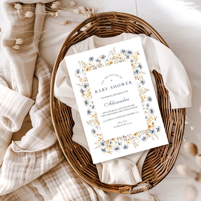 Invitación Golden Blue Wildflower Baby Shower (Subido por el creador)