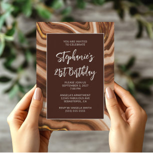 Invitación Golden Brown Faux Agate Negrita 21 cumpleaños
