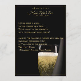 Invitación Golden Champagne celebra la víspera de Año Nuevo