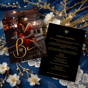 Invitación Golden Charm Heart in Blue Custom Photo Wedding