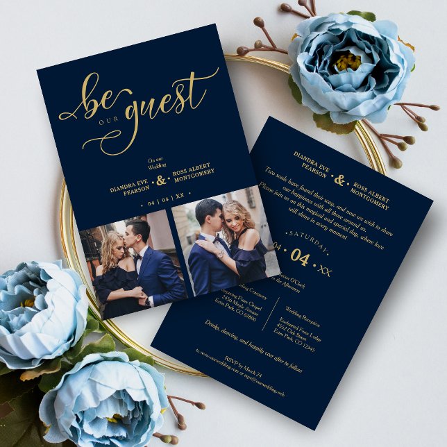 Invitación Golden Charm Navy Blue Romantic Wedding (Golden Charm Navy Blue Romantic Wedding Invitation Card.)