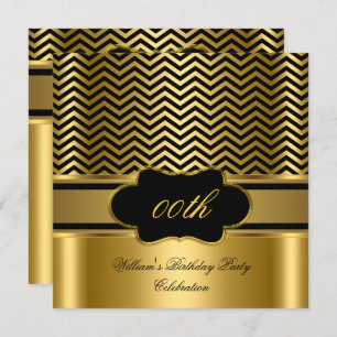 Invitación Golden Chevron Gold Black Stripe Birday Party