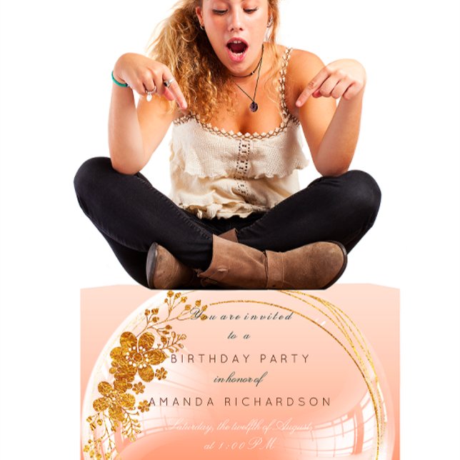 Invitación Golden Circle Peach Bubble Birday Ombre (Golden Circle Peach Bubble Birthday Ombre Invitation)