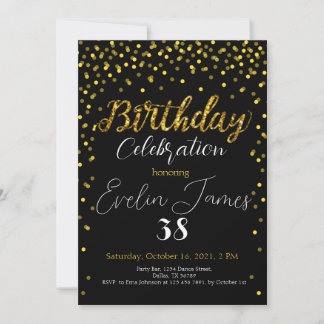 Invitación Golden Confetti Invitation, Gold Birthday Party