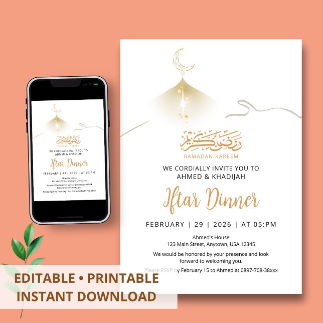 Invitación Golden Crescent Moon Glow Ramadan Iftar Invitation (Subido por el creador)