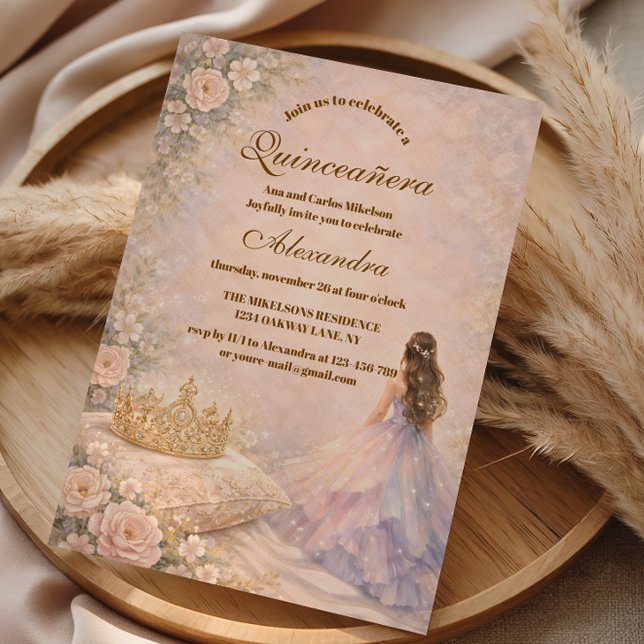 Invitación Golden Crown Fairytale Quinceañera (Subido por el creador)