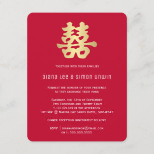 Invitación Golden Double Happiness Oriental   BODA