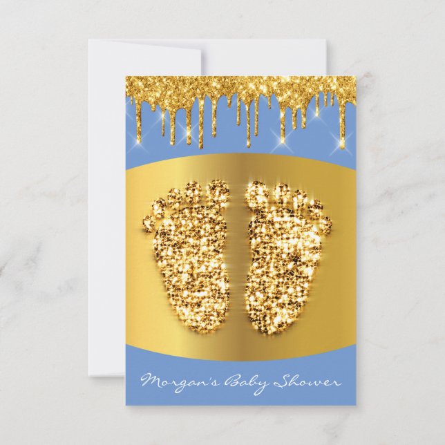 Invitación Golden Drips Royal Blue Baby Shower Feet Boy (Reverso)