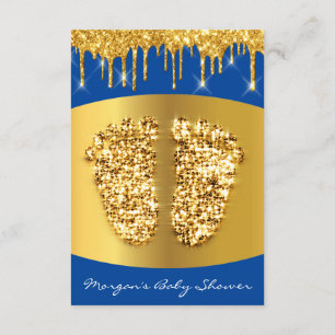 Invitación Golden Drips Royal Blue Baby Shower Feet Boy