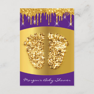 Invitación Golden Drips Royal Blue Baby Shower Feet Purple