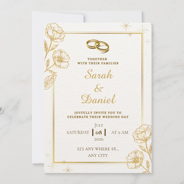 Invitación Golden Elegance Wedding Invitation (Anverso)