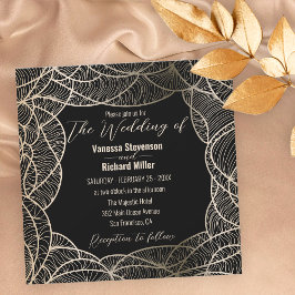 Invitación Golden Elegant Lujoso Line Art Motif Boda