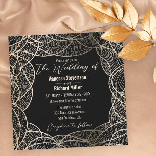 Invitación Golden Elegant Lujoso Line Art Motif Boda