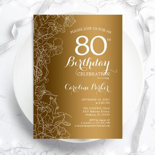 Invitación Golden Floral 80th Birthday Party