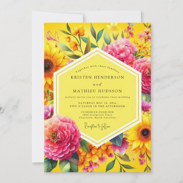 Invitación Golden Floral Bloom Wedding (Anverso)