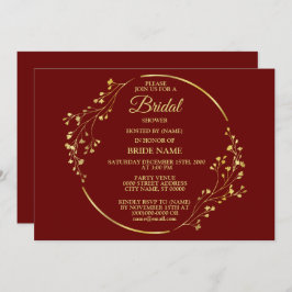 Invitación Golden Floral Geometric Wreath Red Bridal Shower