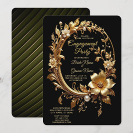 Invitación Golden Floral Ornate Frame Engagement Invitation
