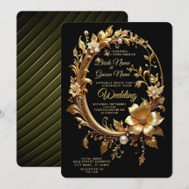 Invitación Golden Floral Ornate Frame Wedding Invitation