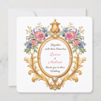 Invitación Golden Floral Rococo Wedding Elegant Regal Roses