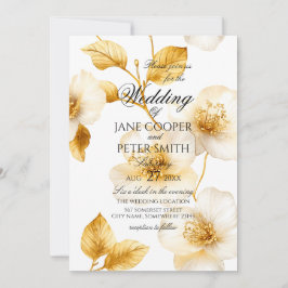 Invitación Golden flowers floral Wedding Invitation
