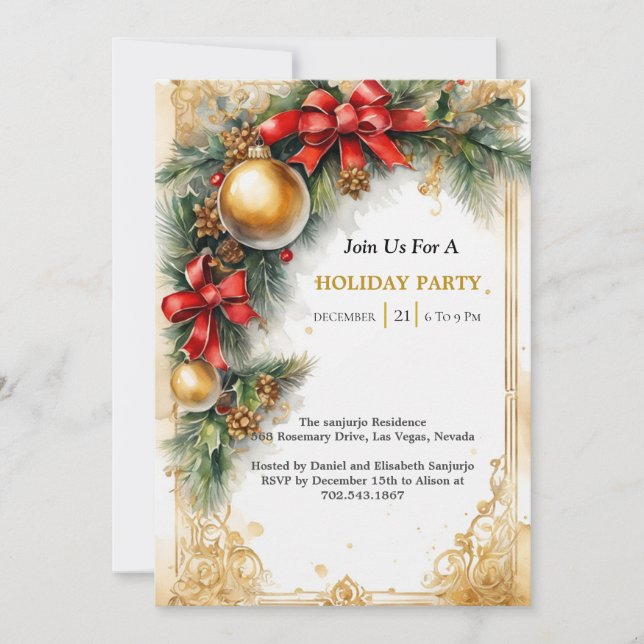 Invitación Golden Glimmer: Deluxe Christmas Invitation (Anverso)