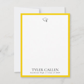 Invitación Golden Grad Cap Notecard with Yellow Backer