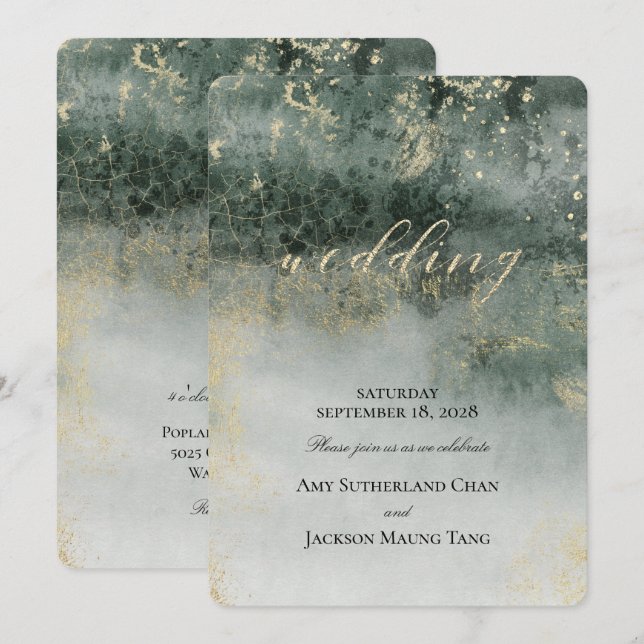 Invitación Golden Jade Elegant Modern Wedding Invitation (Anverso / Reverso)